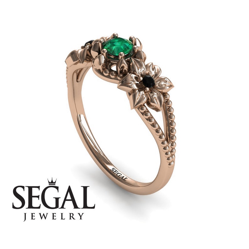 Emerald Flower Engagement Ring Nature Inspired Ring Emerald Etsy
