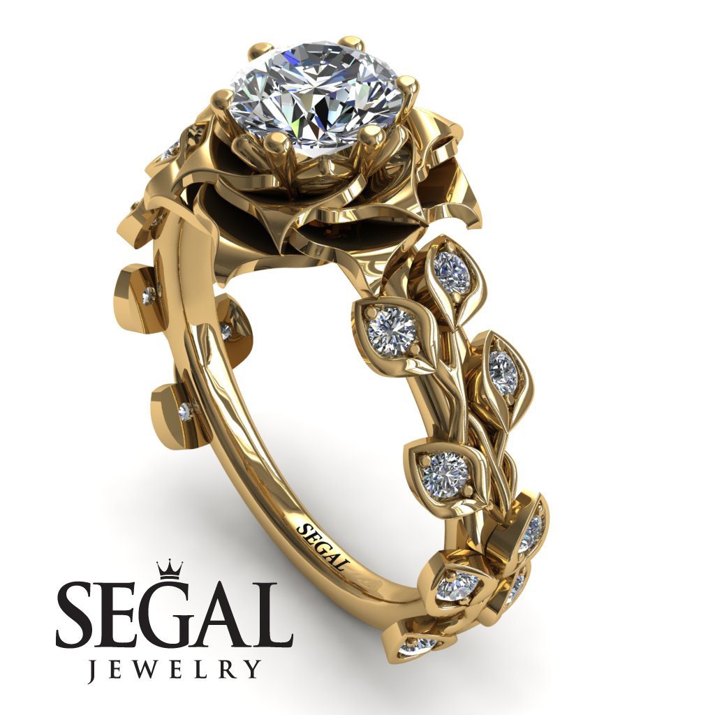 Moissanite Engagement Ring Rose Flower Engagement Ring Vintage Etsy