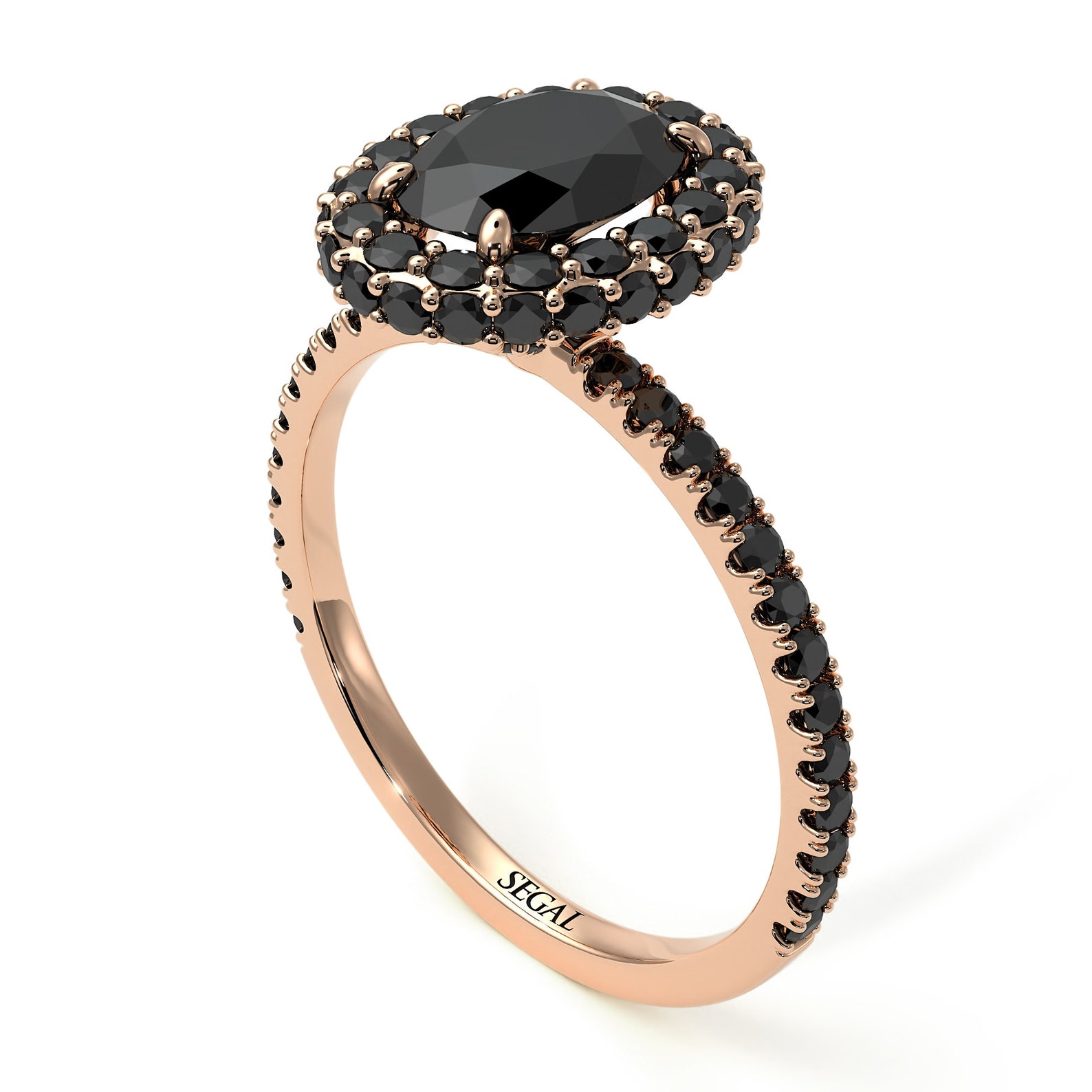 Oval Halo Diamond Black Engagement Ring Gold 18K-14K Rose Gold | Etsy
