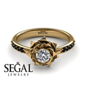 Diamond Engagement Ring 14k Yellow Gold Flower Ring Rose Engagement Ring Diamond Ring Antique Ring Diamond Engagement Ring - Elena
