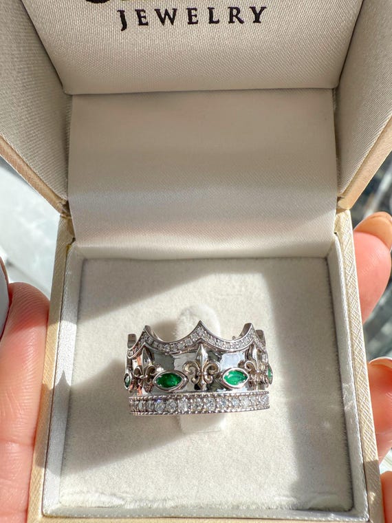 Royal Diamond and Ruby Crown Ring for Men, 14K Yellow Gold