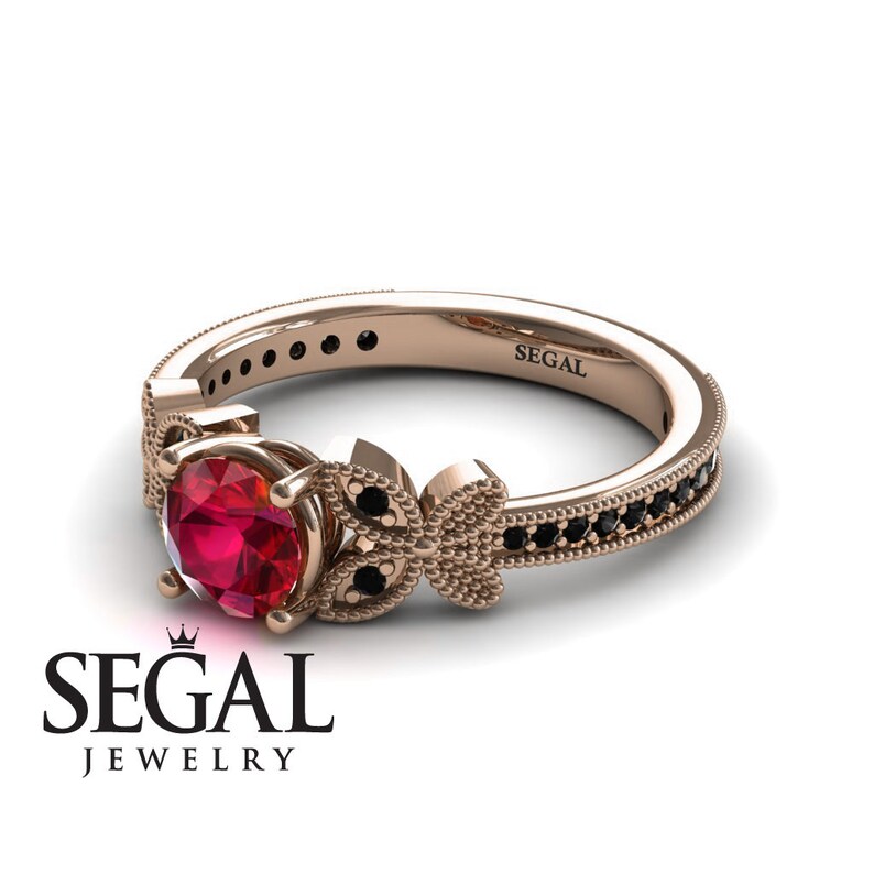 Butterfly Engagement Ring Rose Gold Victorian Ruby Engagement - Etsy