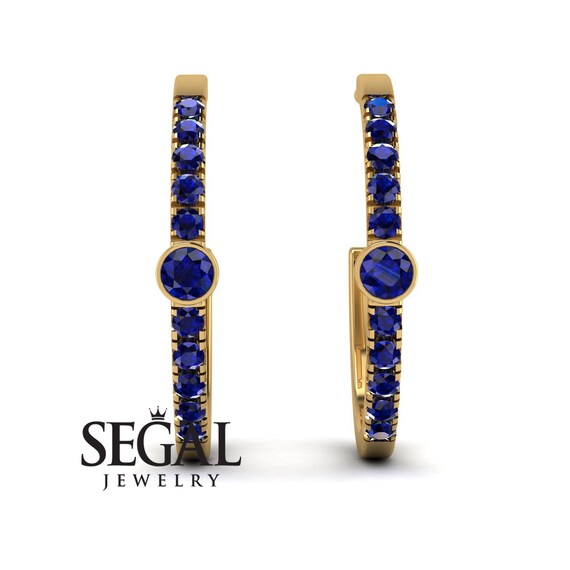 ブルーサファイアフープイヤリング マイクロパヴェゴールド 14K-18K