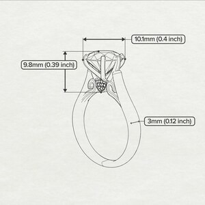 May include: A silver ring with a large, clear gemstone set in a prong setting. The ring band is thick and has a decorative design. The ring measures 0.4 inches wide and 0.39 inches tall.