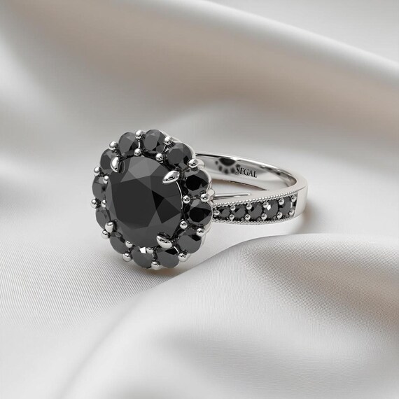 Modern Black Diamond Round Halo Engagement Ring 2ct, Platinum