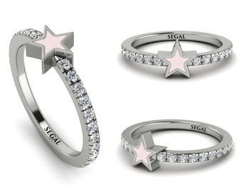 Enamel Star Ring Diamond White Gold 14K-18K White Gold Star Enamel Rings