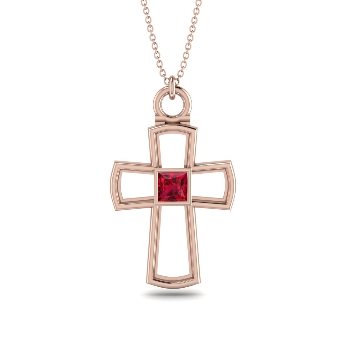 Ruby Necklace Cross Rose Gold 14K-18K Rose Gold Necklace Ruby Cross ...