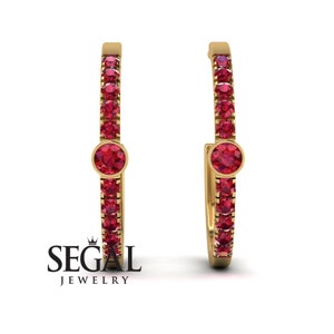 Red Ruby Hoop Earrings Micro Pave Gold 14K-18K Gold Huggie Hoop Earrings Ruby Gemstones Red Earrings Ruby July Birthstone - Ansley