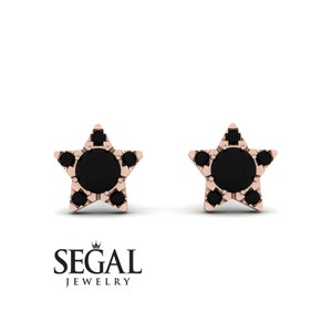Star Black Diamond Earrings Rose Gold 14K-18K Rose Gold Diamond Black Star Earring Black Stud Earrings Best Friend Gifts - Zelda