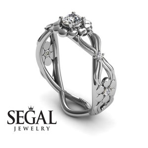 Flower Engagement Ring 14k White Gold Bezel Ring Art Nouveau Engagement Ring Diamond Ring Nature Ring Flower Engagement Ring - Mila