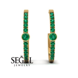 Micro Pave Emerald Hoop Earrings Gold 14K-18K Gold Huggie Hoops Green Earrings Huggie Hoop Earring Emerald Stones Birthday Gift - Ansley