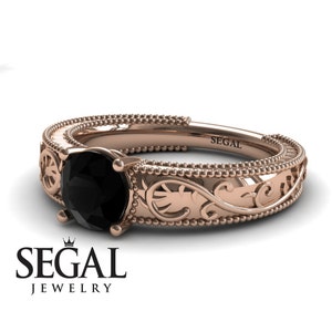 Art Deco Engagement Ring Rose Gold Filigree Edwardian Engagement Ring Black Diamond Ring Antique Ring Art Deco Engagement Ring - London