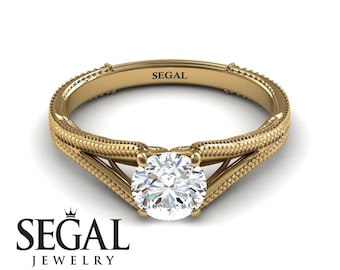 Viktorianischer Verlobungsring, Gelbgold-Solitärring, Art-déco-Verlobungsring, Moissanit-Ring, Antiker Ring, Viktorianischer Verlobungsring - Eva