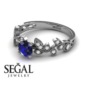 Vintage Engagement Ring White Gold Nature Inspired Ring Art Deco Engagement Blue Sapphire Ring Twig Ring Vintage Engagement Ring - Alice