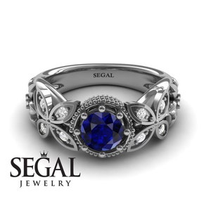 Butterfly Engagement Ring 14k White Gold Sapphire Ring Designer Ring Art Deco Engagement Ring Unique Ring Butterfly Engagement Ring - Vivian