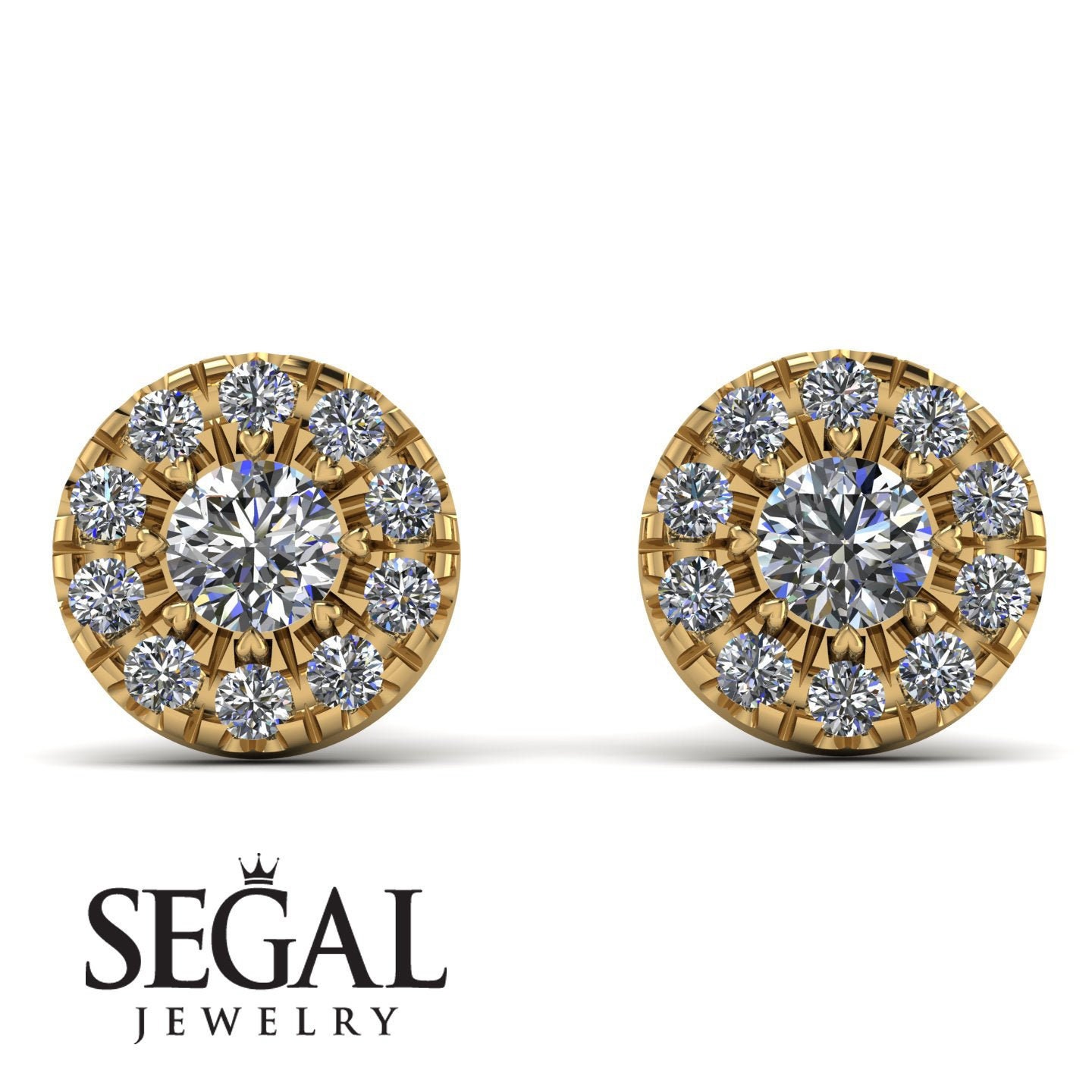Diamond Halo Stud Earrings Gold 14K-18K Gold Halo Earrings Diamond