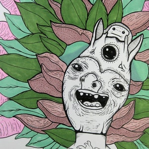 alien art, psychedelic art- low brow- creepy drawing- weird art- monster art - monster drawing- fantasy art- wall art- illustration