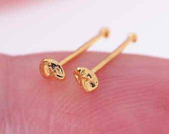 Gold Tiny Stud Earrings Gold Filled - Minimalist Everyday Dainty Ear Studs - Stacking Studs - Raw Stone look