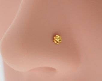 Nose Stud Moon Gold Silver, Tiny, Moon Phase, L Shape, Screw, 20g, 22g, 18g Full moon