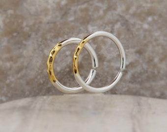 Gold Silver Textured Cartilage Hoop Earring - Also as Tragus, Helix, Conch, Nose Ring