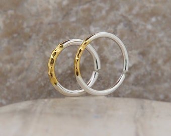 Gold Silber Strukturierter Knorpel Hoop Ohrring - Auch als Tragus, Helix, Conch, Nasenring