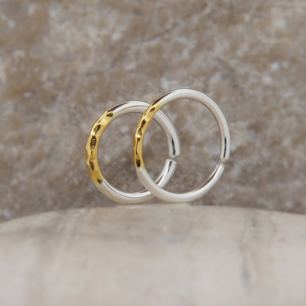 Gold Silver Textured Cartilage Hoop Earring - Also as Tragus, Helix, Conch, Nose Ring