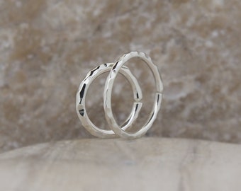 Cartilage Hoop Earring Fine Silver Hammered - Also as Tragus, Helix, Conch, Nose Ring