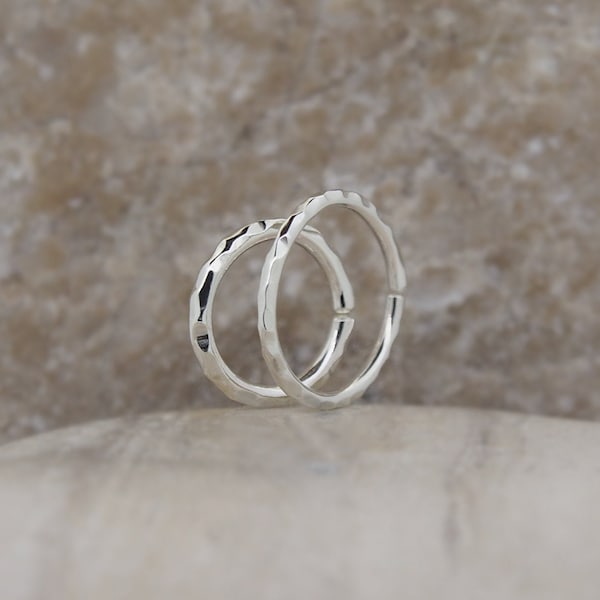 Cartilage Hoop Earring Fine Silver Hammered - Also as Tragus, Helix, Conch, Nose Ring