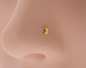 Nose Stud Moon Gold, Indian Nose Stud, Tiny Half Moon Nose Stud, Flower Nose Stud, L Shape,