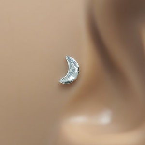 Crescent Tragus Stud - Moon Helix Earring - Tagus Piercing - 16 Gauge Helix Stud - Silver Cartilage - Bioflex 16 Gauge - Tragus Backing