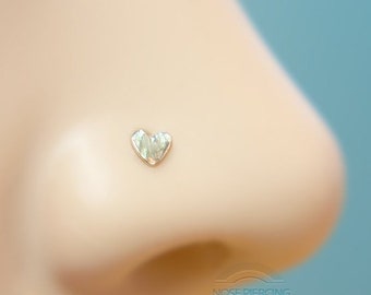 Tiny Heart Nose Stud Sterling Silver Hammered