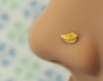 Gold Leaf Nose Stud L-Shaped Nose Stud Tiny Bend Nose Earring