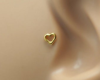 Tragus Earring - Heart Tragus Earring - Cartilage Earring - Nose Ring Stud - 14K Yellow Gold Filled Heart Tragus Stud - Tragus Piercing