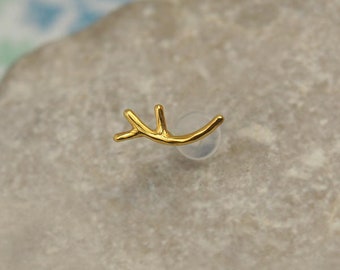 Twig Helix Earring - 16g Tragus Stud - Twig Helix Stud - Gold Helix Earring - Helix 16gauge Stud - Cartilage Stud - Twig Tragus Earring