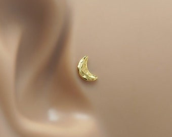 Clou d'oreille hélice de lune - boucle d'oreille hélice de lune - goujon Helix calibre 16 - goujon de cartilage - boucle d'oreille tragus lune - piercing Tragus 16 g - boucle d'oreille hélice en or