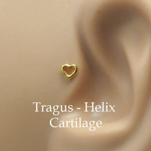 Tragus Earring Heart Tragus Earring Cartilage Earring Nose Ring Stud 14K Yellow Gold Filled Heart Tragus Stud Tragus Piercing image 2