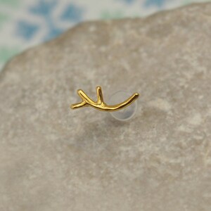 Cartilage Stud Twig - Helix Stud 16 Gauge - Cartilage Earring - Gold Helix Piercing - 16g Tragus Stud - Twig Helix Stud - Helix Earring image 3