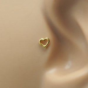 Tragus Earring - Heart Tragus Earring - Cartilage Earring - Nose Ring Stud - 14K Yellow Gold Filled Heart Tragus Stud - Tragus Piercing