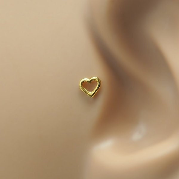 Tragus-Ohrring – Herz-Tragus-Ohrring – Knorpel-Ohrring – Nasenring-Ohrstecker – 14K Gelbgold gefüllter Herz-Tragus-Ohrstecker – Tragus-Piercing