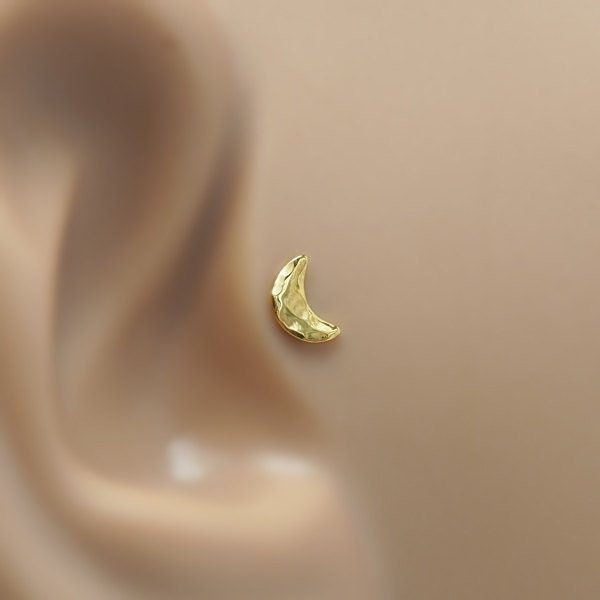 Moon Helix Stud - Moon Helix Earring - Helix 16 Gauge Stud - Cartilage Stud - Moon Tragus Earring - 16g Tragus Piercing - Gold Helix Earring
