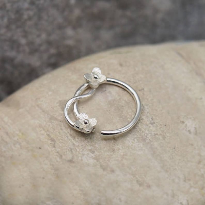 Nose Ring Nose Hoop Nose Piercing Helix Earring Tragus Earring Cartilage Piercing Sterling Silver 8mm Inner Diameter Flower Hoop image 7