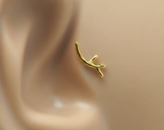 Knorpel-Ohrstecker Zweig – Helix-Ohrstecker 16 Gauge – Knorpel-Ohrring – Gold-Helix-Piercing – 16 g Tragus-Ohrstecker – Zweig-Helix-Ohrstecker – Helix-Ohrring