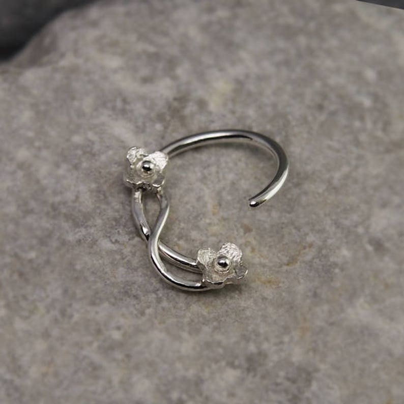 Nose Ring Nose Hoop Nose Piercing Helix Earring Tragus Earring Cartilage Piercing Sterling Silver 8mm Inner Diameter Flower Hoop image 5