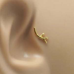Cartilage Stud Twig - Helix Stud 16 Gauge - Cartilage Earring - Gold Helix Piercing - 16g Tragus Stud - Twig Helix Stud - Helix Earring