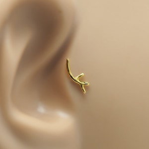 Twig Helix Earring 16g Tragus Stud Twig Helix Stud Gold Helix Earring Helix 16gauge Stud Cartilage Stud Twig Tragus Earring Gold - Right Ear