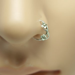 Nose Ring Nose Hoop Nose Piercing Helix Earring Tragus Earring Cartilage Piercing Sterling Silver 8mm Inner Diameter Flower Hoop image 1