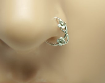 Nose Ring - Nose Hoop - Nose Piercing - Helix Earring - Tragus Earring - Cartilage Piercing - Sterling Silver 8mm Inner Diameter Flower Hoop
