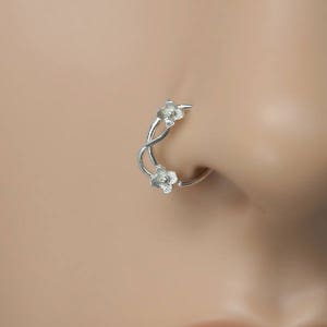 Nose Ring Nose Hoop Nose Piercing Helix Earring Tragus Earring Cartilage Piercing Sterling Silver 8mm Inner Diameter Flower Hoop image 9