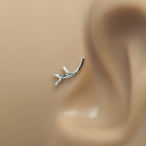 Cartilage Stud Twig - Helix Stud 16 Gauge - Cartilage Earring - Gold Helix Piercing - 16g Tragus Stud - Twig Helix Stud - Helix Earring Silver - Left Ear