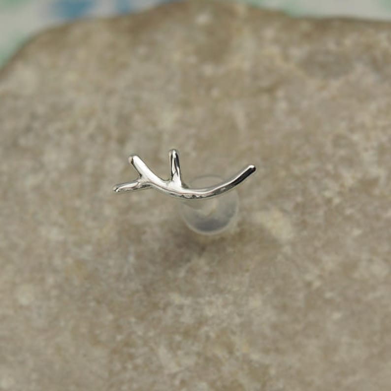 Cartilage Stud Twig - Helix Stud 16 Gauge - Cartilage Earring - Gold Helix Piercing - 16g Tragus Stud - Twig Helix Stud - Helix Earring image 2